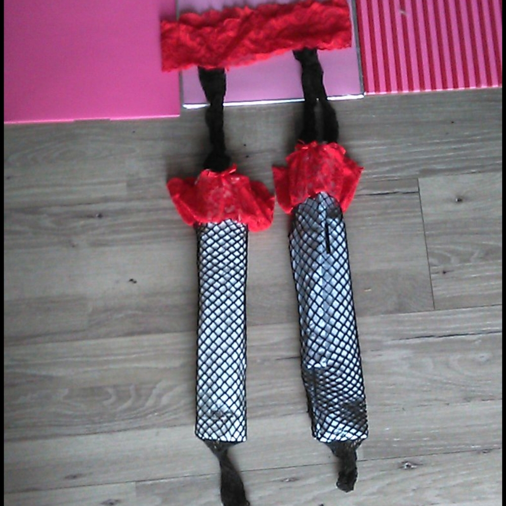 NWOT lacy red and black net stockings
